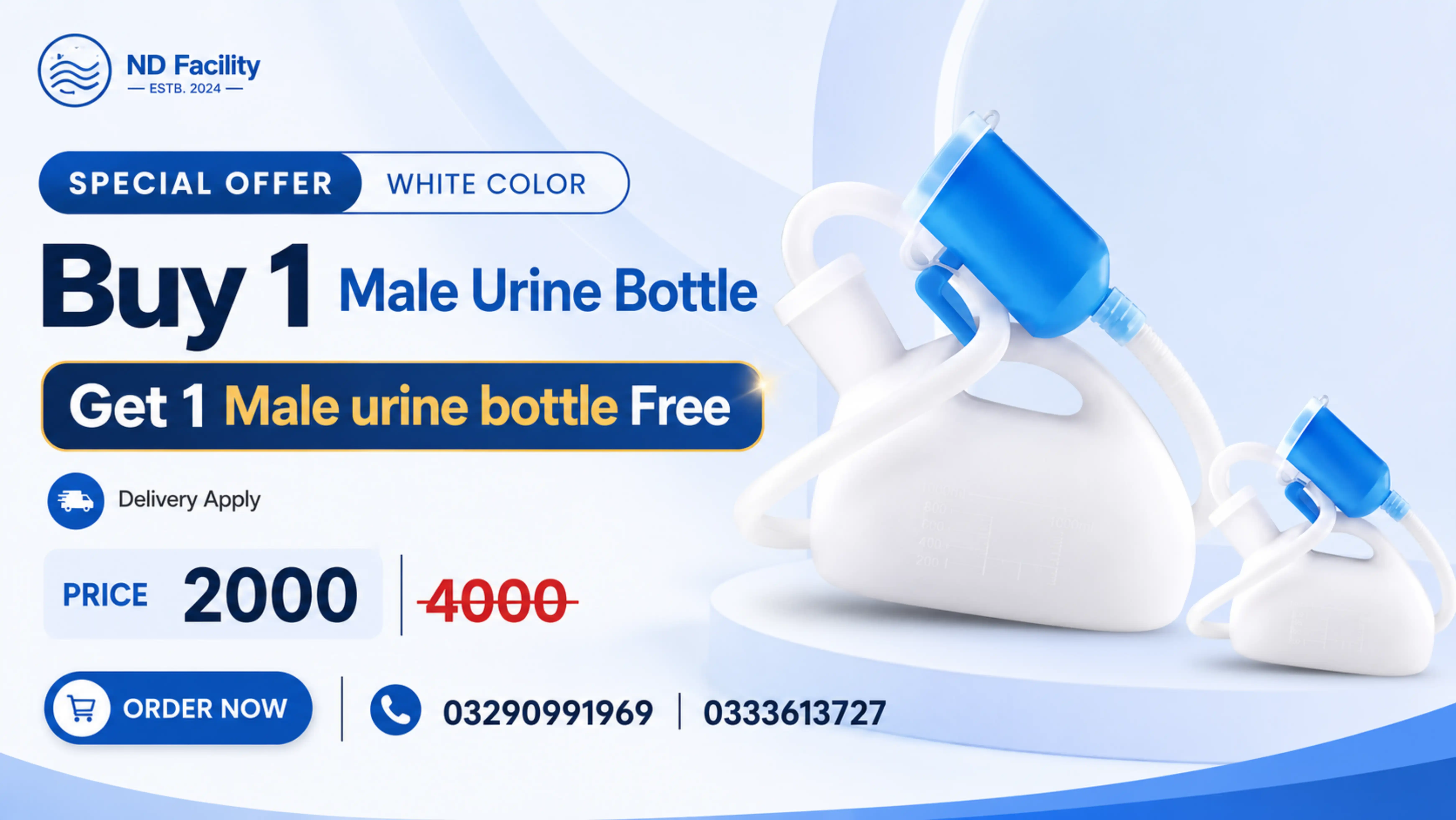 Buy one get one free offer on the white 2000 ml male urine bottle