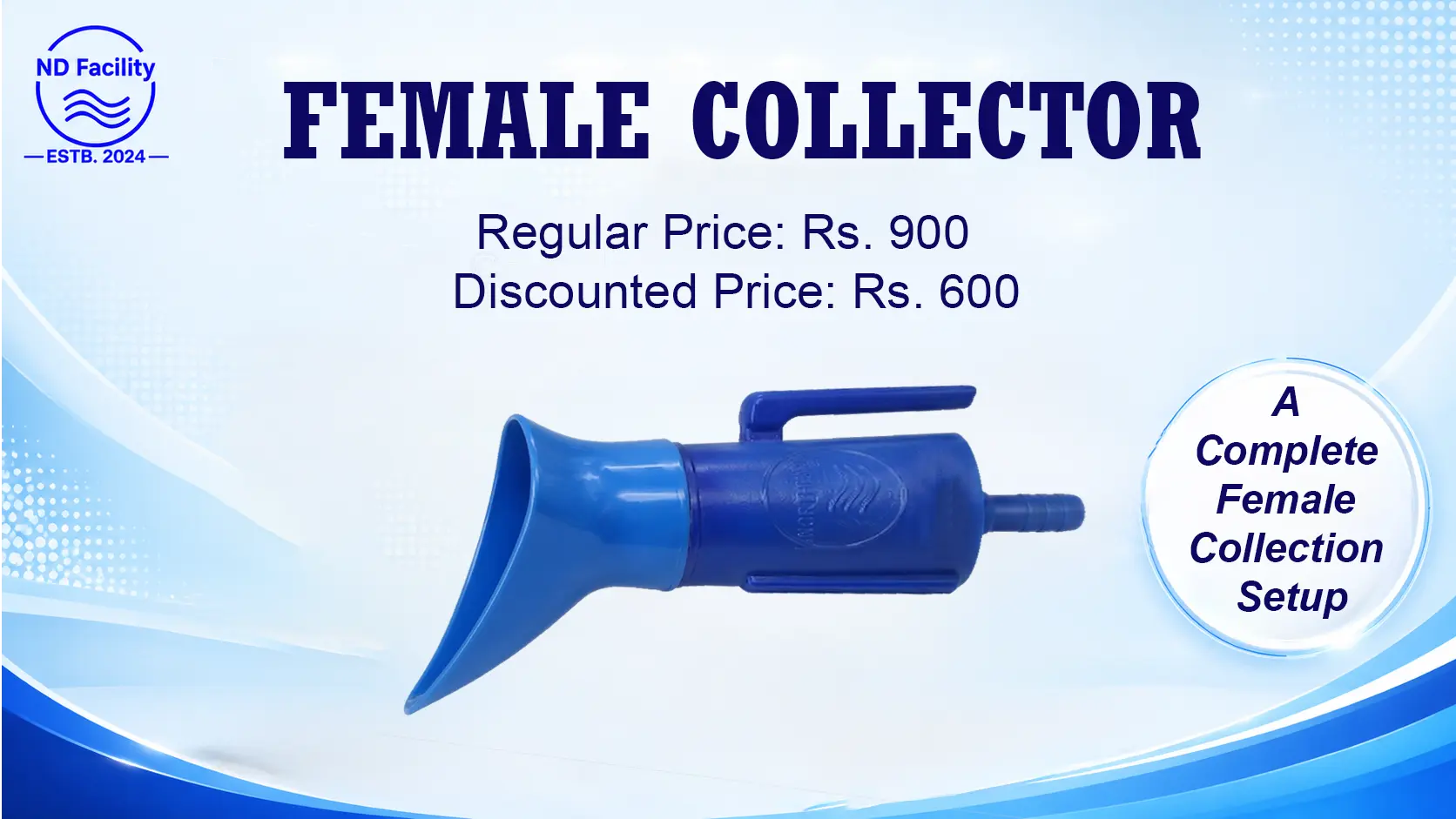 Female collector — blue collector piece with funnel attachment fitted