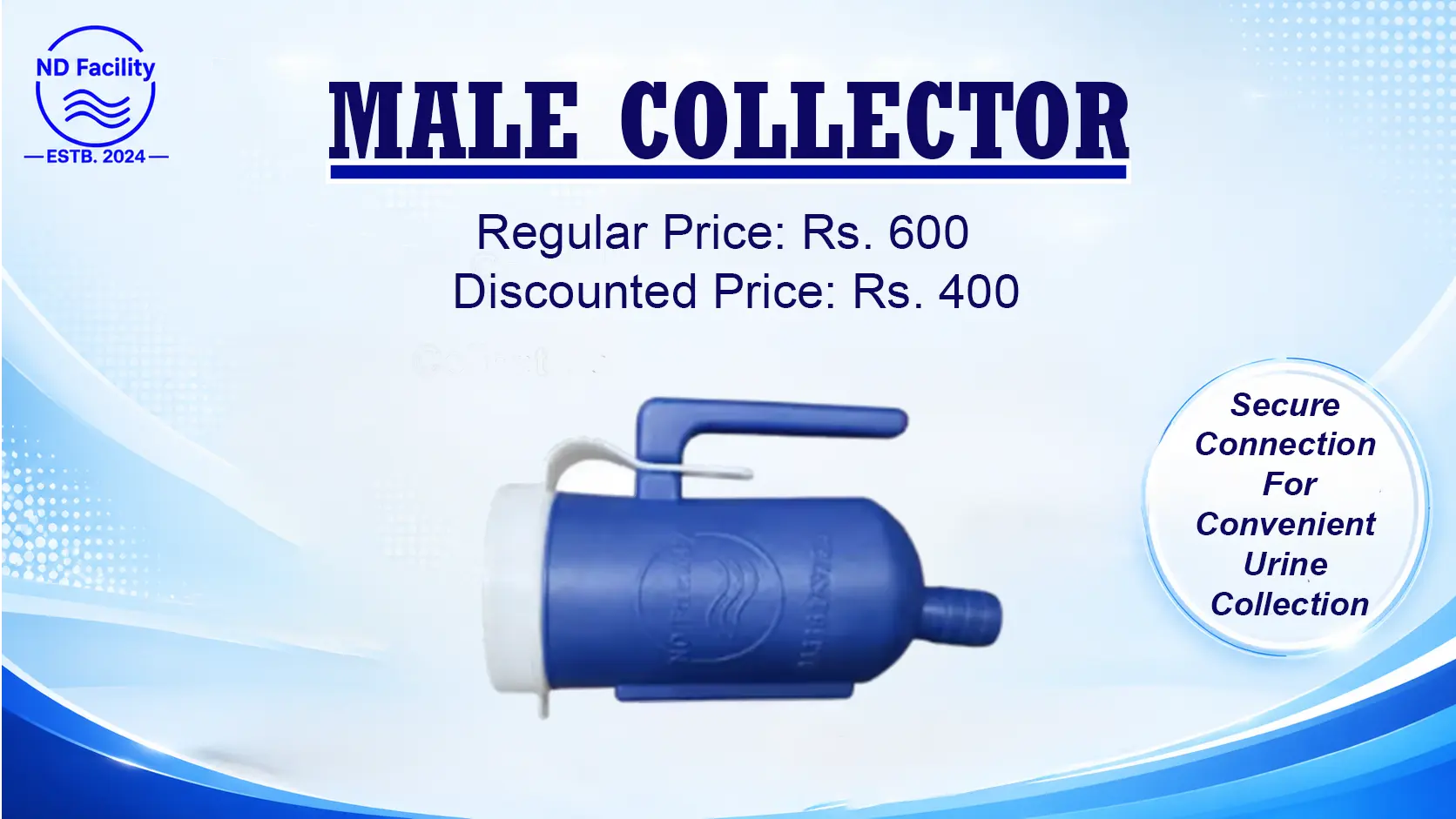 Male collector — blue collector piece with carry handle and pipe connector