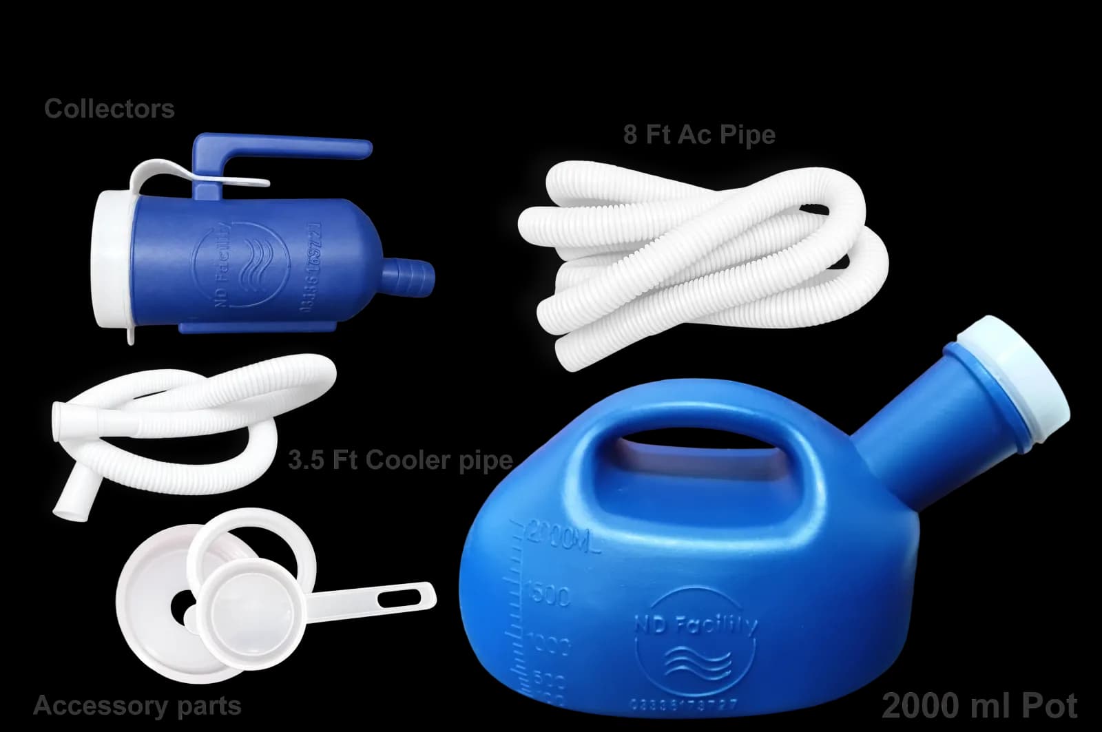 Blue 2000ml standard male urine bottle with extended pipes