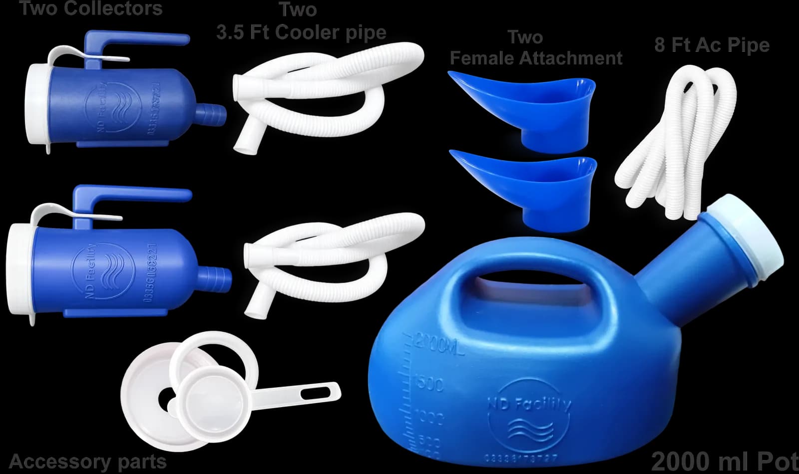 Blue 2000ml Standard Plus female urine bottle full set