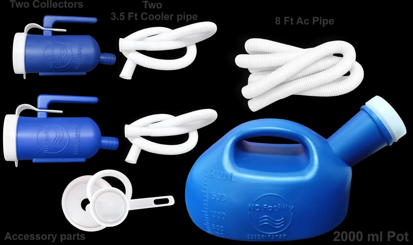 Blue 2000ml Standard Plus male urine bottle full set